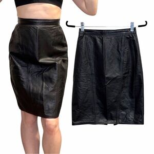 Vintage Winlit Black Leather High-Waist Pencil Skirt Size 7/8 (Fits modern XS)